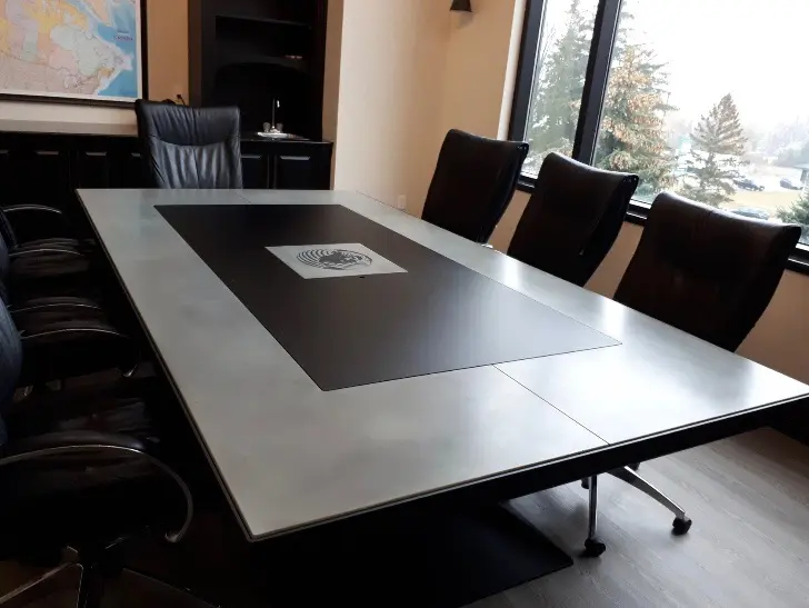 Custom dining table with inset centre detail
